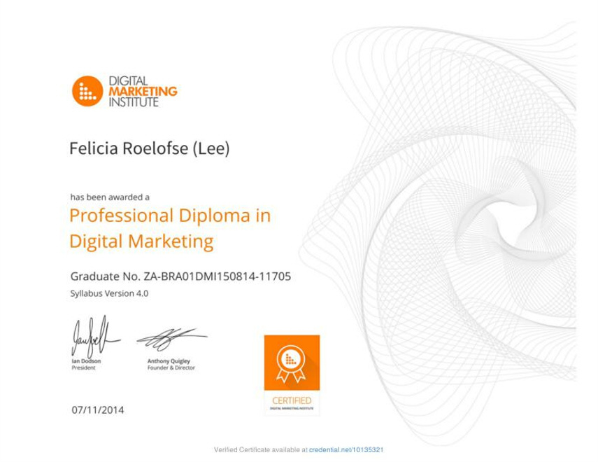 Lee Roelofse, professional diploma in digital marketing